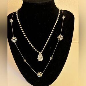 CZ Teardrop Pendant Necklace 18” & CZ Balls Rhinestone Necklace 36”